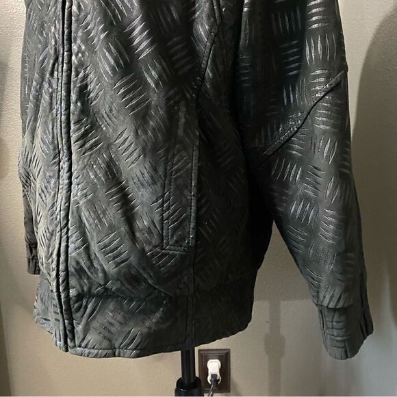 Vintage Andrew Marc Black genuine Leather Jacket Patterned Nubuck - Picture 9 of 15
